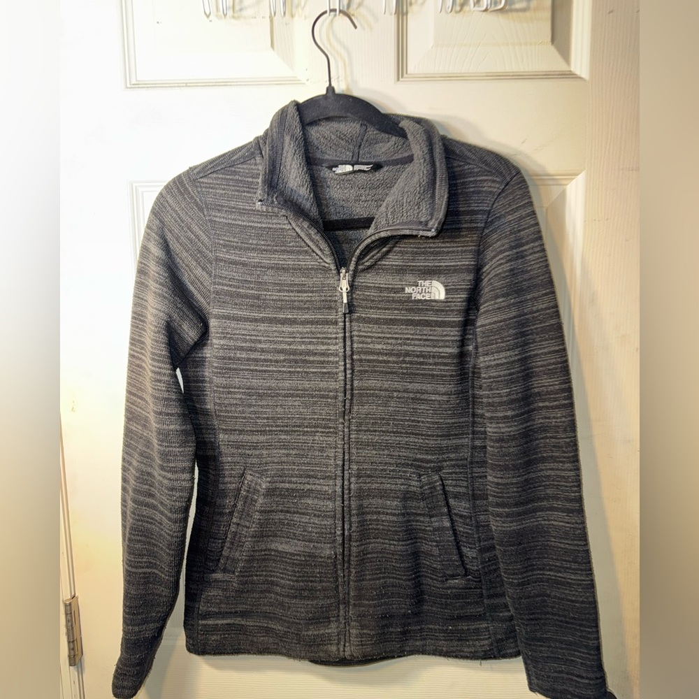 The North Face Women's Gray Striped Full Zip Fleece Track Jacket Size S